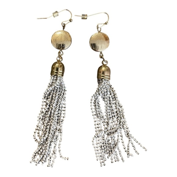 White House Black Market Jewelry - White House Black Market Gold Tassel White Dangle Earrings Minimalist Classic